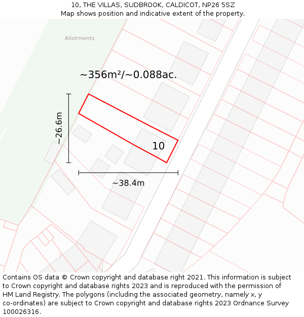 10, THE VILLAS, SUDBROOK, CALDICOT, NP26 5SZ: Plot and title map