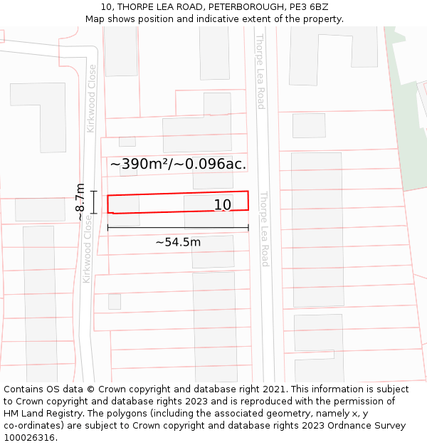 10, THORPE LEA ROAD, PETERBOROUGH, PE3 6BZ: Plot and title map