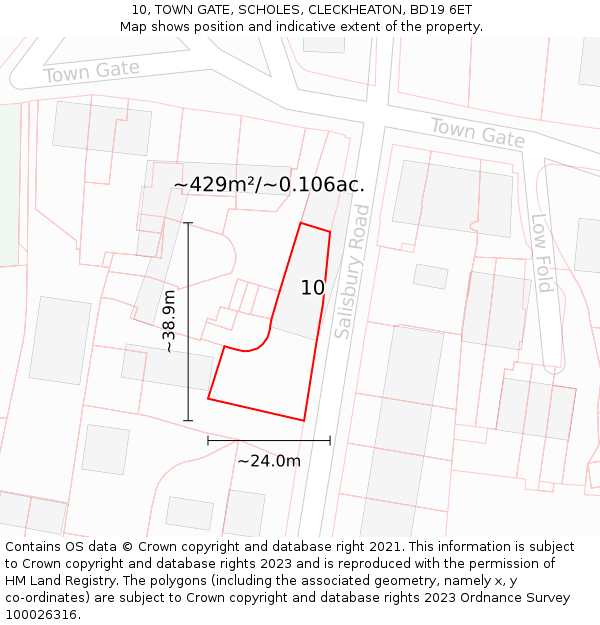 10, TOWN GATE, SCHOLES, CLECKHEATON, BD19 6ET: Plot and title map