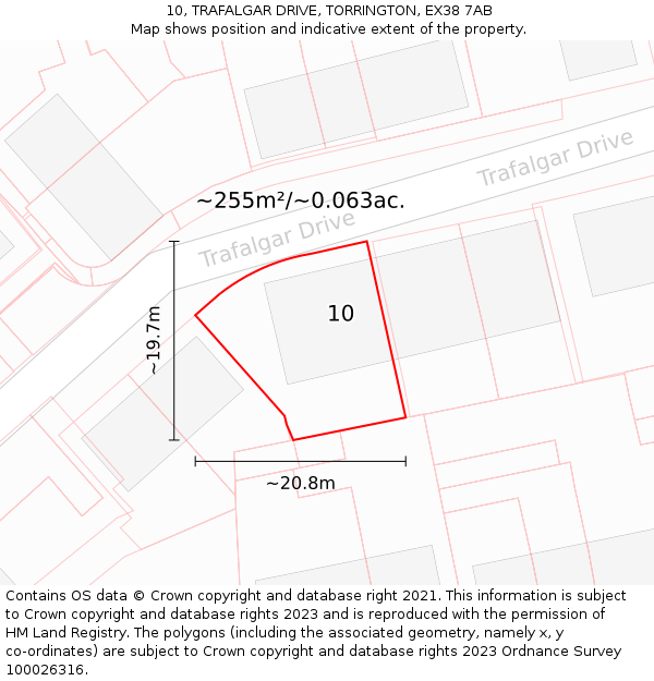 10, TRAFALGAR DRIVE, TORRINGTON, EX38 7AB: Plot and title map