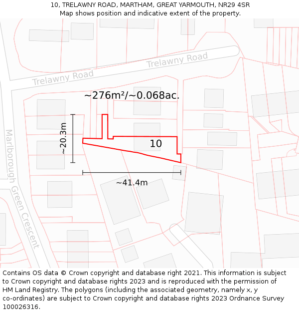 10, TRELAWNY ROAD, MARTHAM, GREAT YARMOUTH, NR29 4SR: Plot and title map