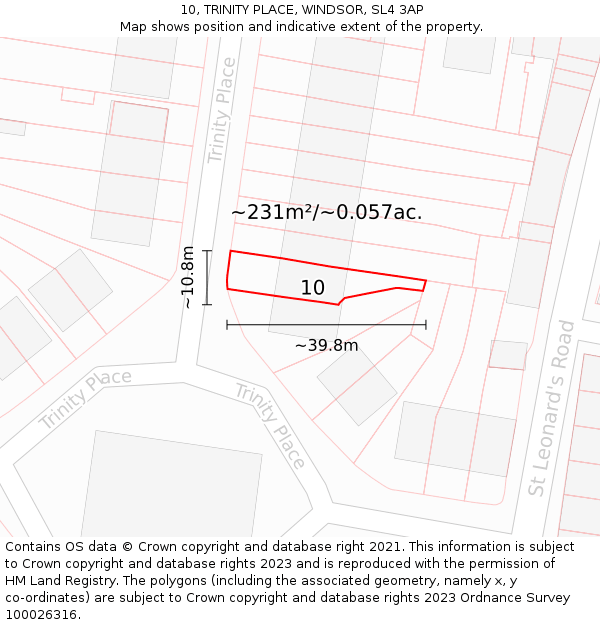 10, TRINITY PLACE, WINDSOR, SL4 3AP: Plot and title map