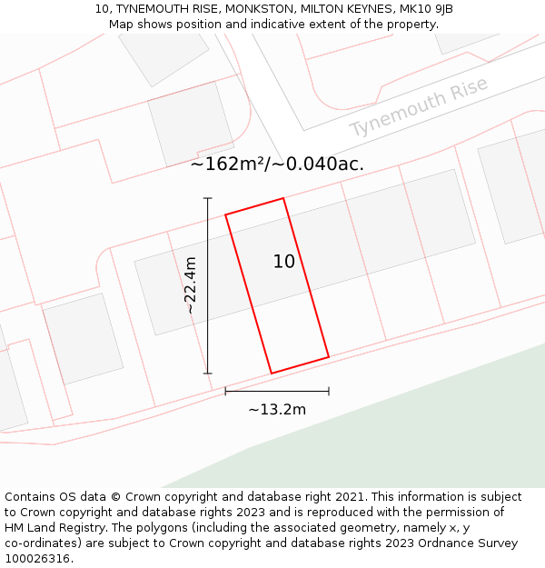 10, TYNEMOUTH RISE, MONKSTON, MILTON KEYNES, MK10 9JB: Plot and title map