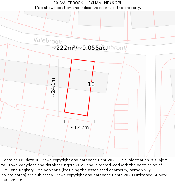 10, VALEBROOK, HEXHAM, NE46 2BL: Plot and title map