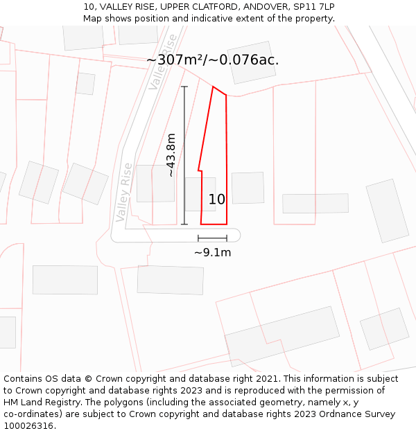 10, VALLEY RISE, UPPER CLATFORD, ANDOVER, SP11 7LP: Plot and title map