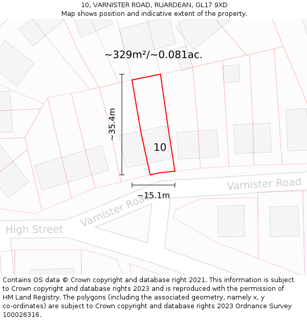 10, VARNISTER ROAD, RUARDEAN, GL17 9XD: Plot and title map