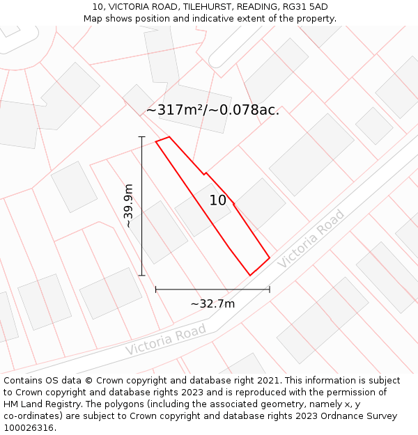 10, VICTORIA ROAD, TILEHURST, READING, RG31 5AD: Plot and title map