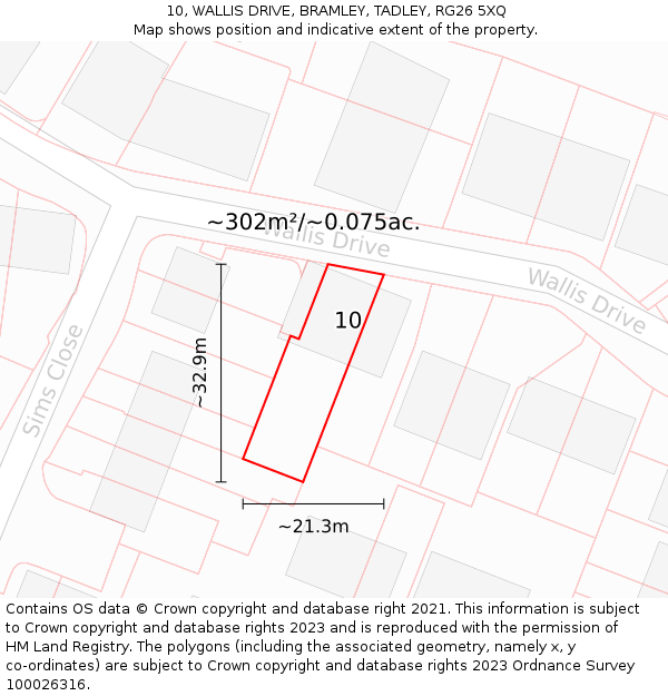 10, WALLIS DRIVE, BRAMLEY, TADLEY, RG26 5XQ: Plot and title map