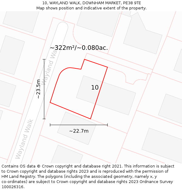 10, WAYLAND WALK, DOWNHAM MARKET, PE38 9TE: Plot and title map