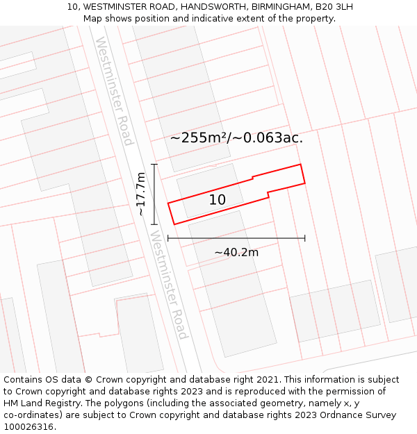 10, WESTMINSTER ROAD, HANDSWORTH, BIRMINGHAM, B20 3LH: Plot and title map