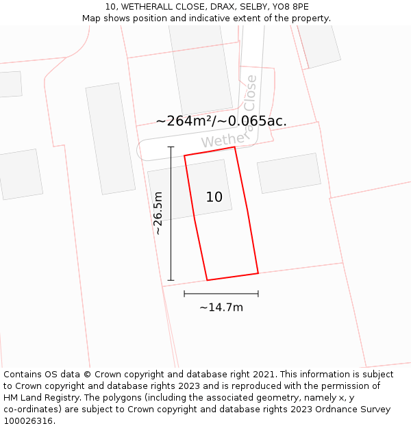 10, WETHERALL CLOSE, DRAX, SELBY, YO8 8PE: Plot and title map