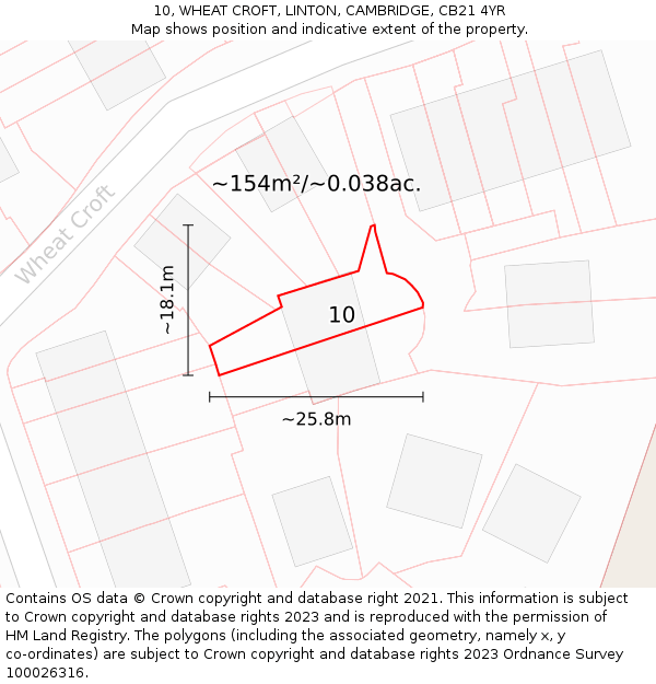 10, WHEAT CROFT, LINTON, CAMBRIDGE, CB21 4YR: Plot and title map