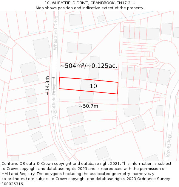10, WHEATFIELD DRIVE, CRANBROOK, TN17 3LU: Plot and title map