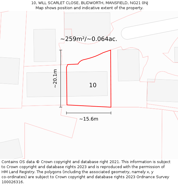 10, WILL SCARLET CLOSE, BLIDWORTH, MANSFIELD, NG21 0NJ: Plot and title map