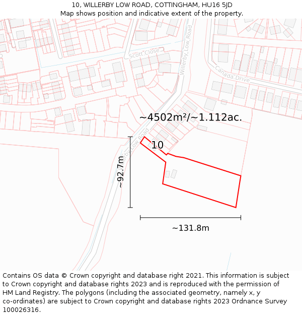 10, WILLERBY LOW ROAD, COTTINGHAM, HU16 5JD: Plot and title map