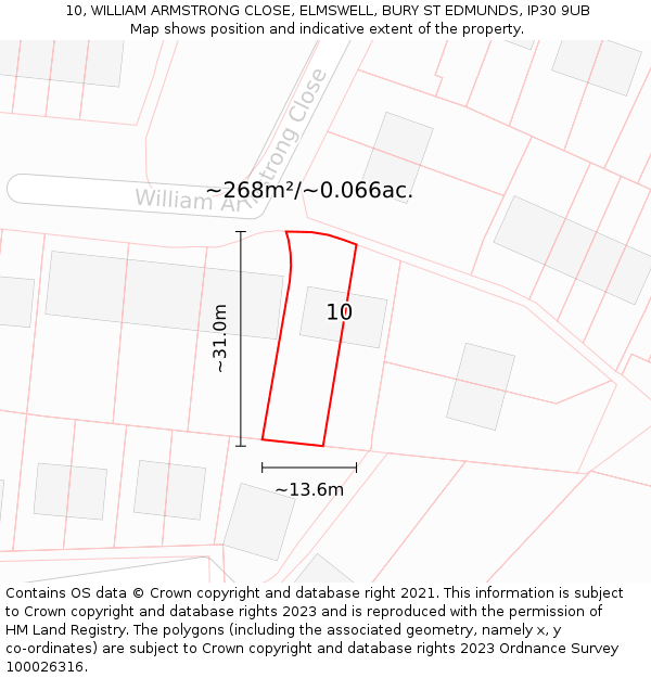 10, WILLIAM ARMSTRONG CLOSE, ELMSWELL, BURY ST EDMUNDS, IP30 9UB: Plot and title map