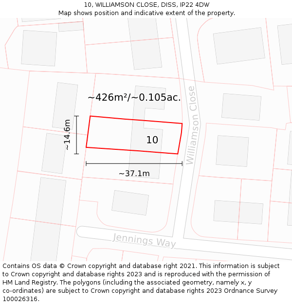 10, WILLIAMSON CLOSE, DISS, IP22 4DW: Plot and title map