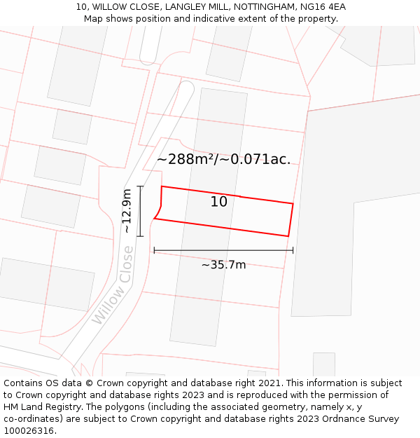 10, WILLOW CLOSE, LANGLEY MILL, NOTTINGHAM, NG16 4EA: Plot and title map