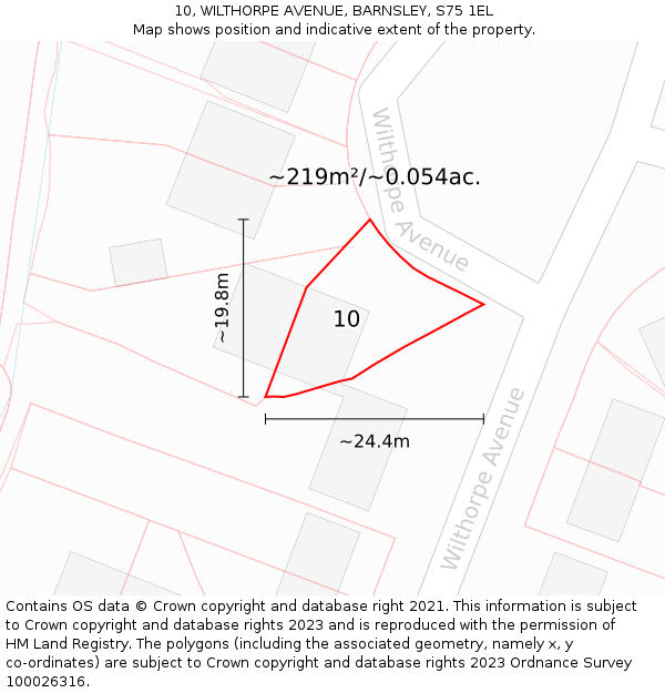 10, WILTHORPE AVENUE, BARNSLEY, S75 1EL: Plot and title map