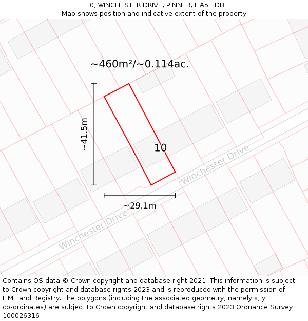 10, WINCHESTER DRIVE, PINNER, HA5 1DB: Plot and title map