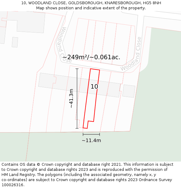 10, WOODLAND CLOSE, GOLDSBOROUGH, KNARESBOROUGH, HG5 8NH: Plot and title map