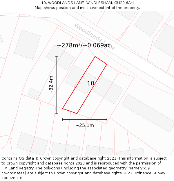 10, WOODLANDS LANE, WINDLESHAM, GU20 6AH: Plot and title map