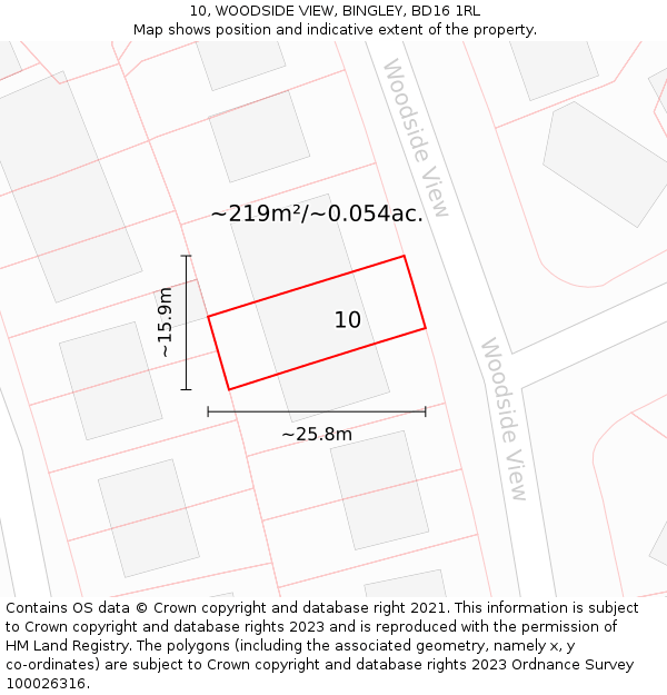 10, WOODSIDE VIEW, BINGLEY, BD16 1RL: Plot and title map