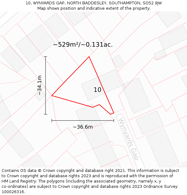 10, WYNYARDS GAP, NORTH BADDESLEY, SOUTHAMPTON, SO52 9JW: Plot and title map