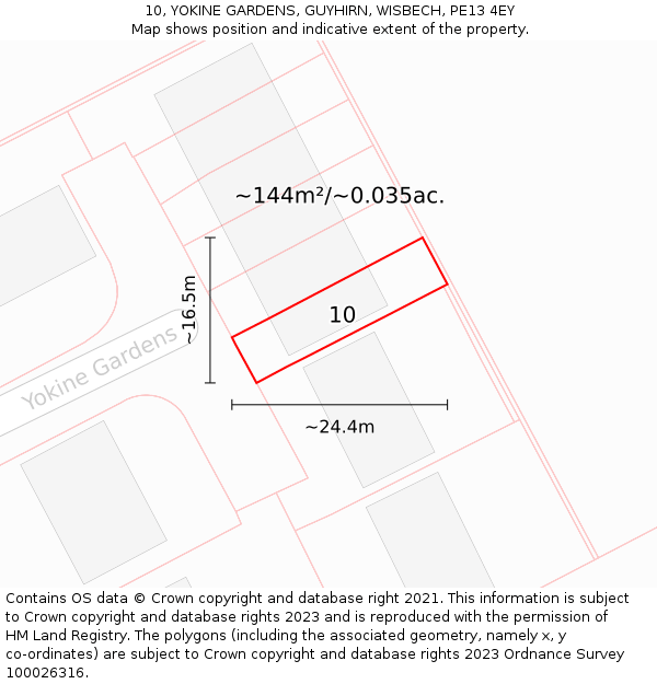 10, YOKINE GARDENS, GUYHIRN, WISBECH, PE13 4EY: Plot and title map