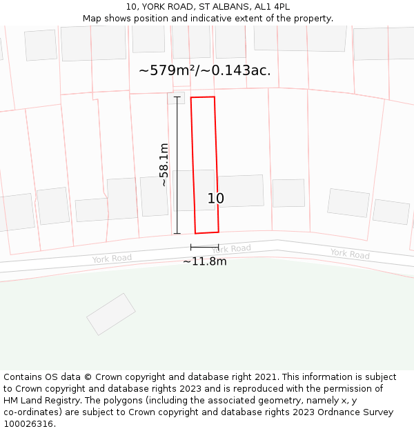 10, YORK ROAD, ST ALBANS, AL1 4PL: Plot and title map