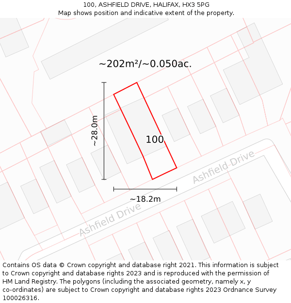 100, ASHFIELD DRIVE, HALIFAX, HX3 5PG: Plot and title map