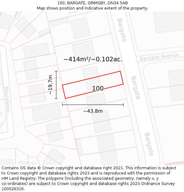 100, BARGATE, GRIMSBY, DN34 5AB: Plot and title map