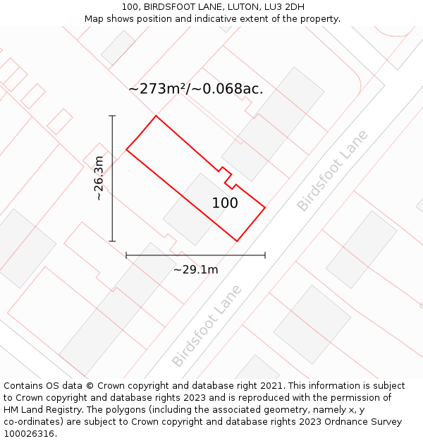 100, BIRDSFOOT LANE, LUTON, LU3 2DH: Plot and title map