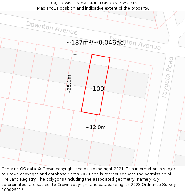 100, DOWNTON AVENUE, LONDON, SW2 3TS: Plot and title map