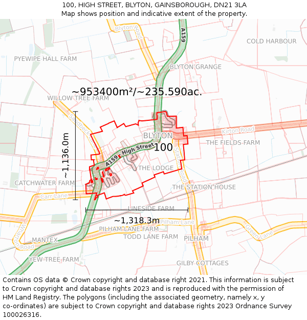 100, HIGH STREET, BLYTON, GAINSBOROUGH, DN21 3LA: Plot and title map