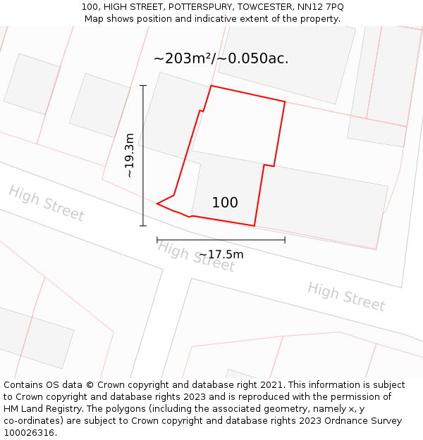 100, HIGH STREET, POTTERSPURY, TOWCESTER, NN12 7PQ: Plot and title map