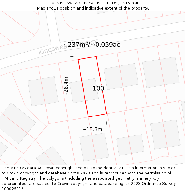 100, KINGSWEAR CRESCENT, LEEDS, LS15 8NE: Plot and title map