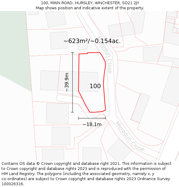 100, MAIN ROAD, HURSLEY, WINCHESTER, SO21 2JY: Plot and title map