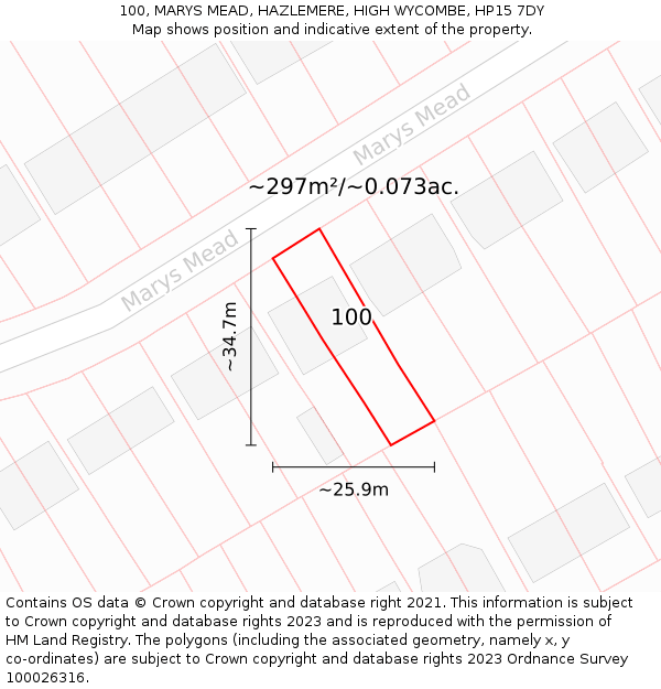 100, MARYS MEAD, HAZLEMERE, HIGH WYCOMBE, HP15 7DY: Plot and title map