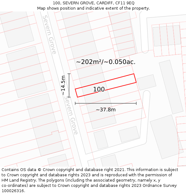 100, SEVERN GROVE, CARDIFF, CF11 9EQ: Plot and title map