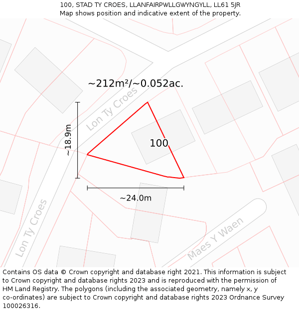 100, STAD TY CROES, LLANFAIRPWLLGWYNGYLL, LL61 5JR: Plot and title map