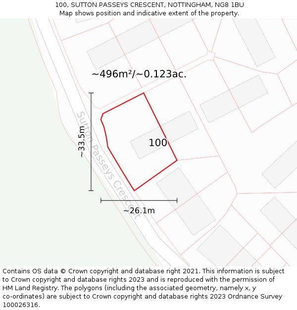 100, SUTTON PASSEYS CRESCENT, NOTTINGHAM, NG8 1BU: Plot and title map