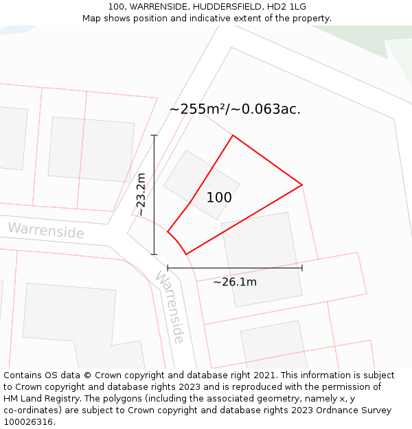 100, WARRENSIDE, HUDDERSFIELD, HD2 1LG: Plot and title map