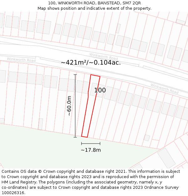 100, WINKWORTH ROAD, BANSTEAD, SM7 2QR: Plot and title map