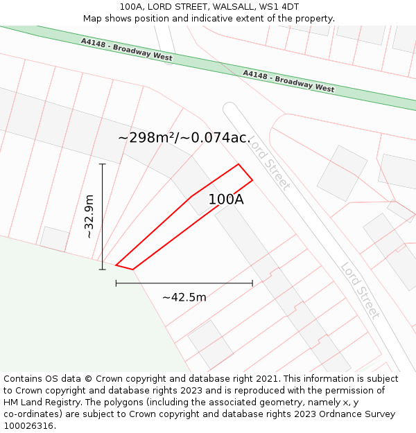 100A, LORD STREET, WALSALL, WS1 4DT: Plot and title map