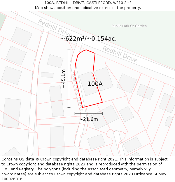 100A, REDHILL DRIVE, CASTLEFORD, WF10 3HF: Plot and title map