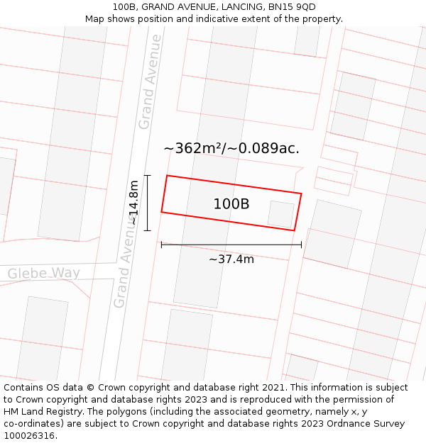 100B, GRAND AVENUE, LANCING, BN15 9QD: Plot and title map