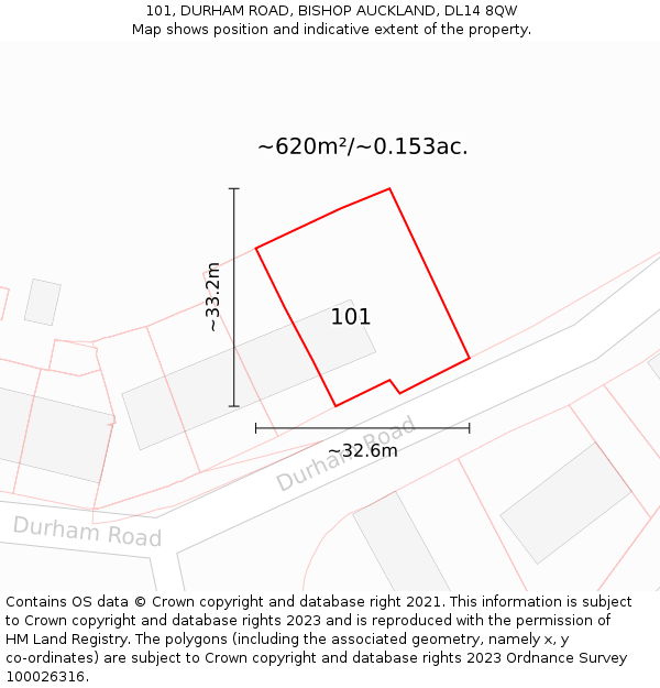 101, DURHAM ROAD, BISHOP AUCKLAND, DL14 8QW: Plot and title map