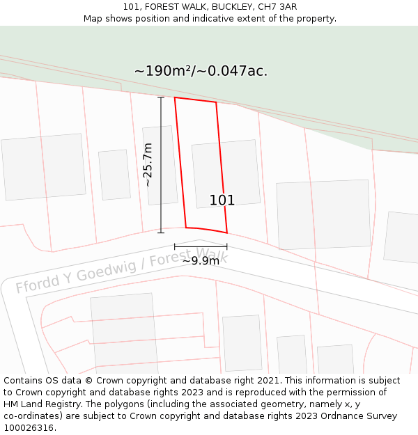 101, FOREST WALK, BUCKLEY, CH7 3AR: Plot and title map