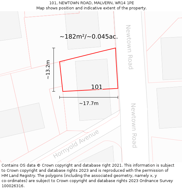 101, NEWTOWN ROAD, MALVERN, WR14 1PE: Plot and title map